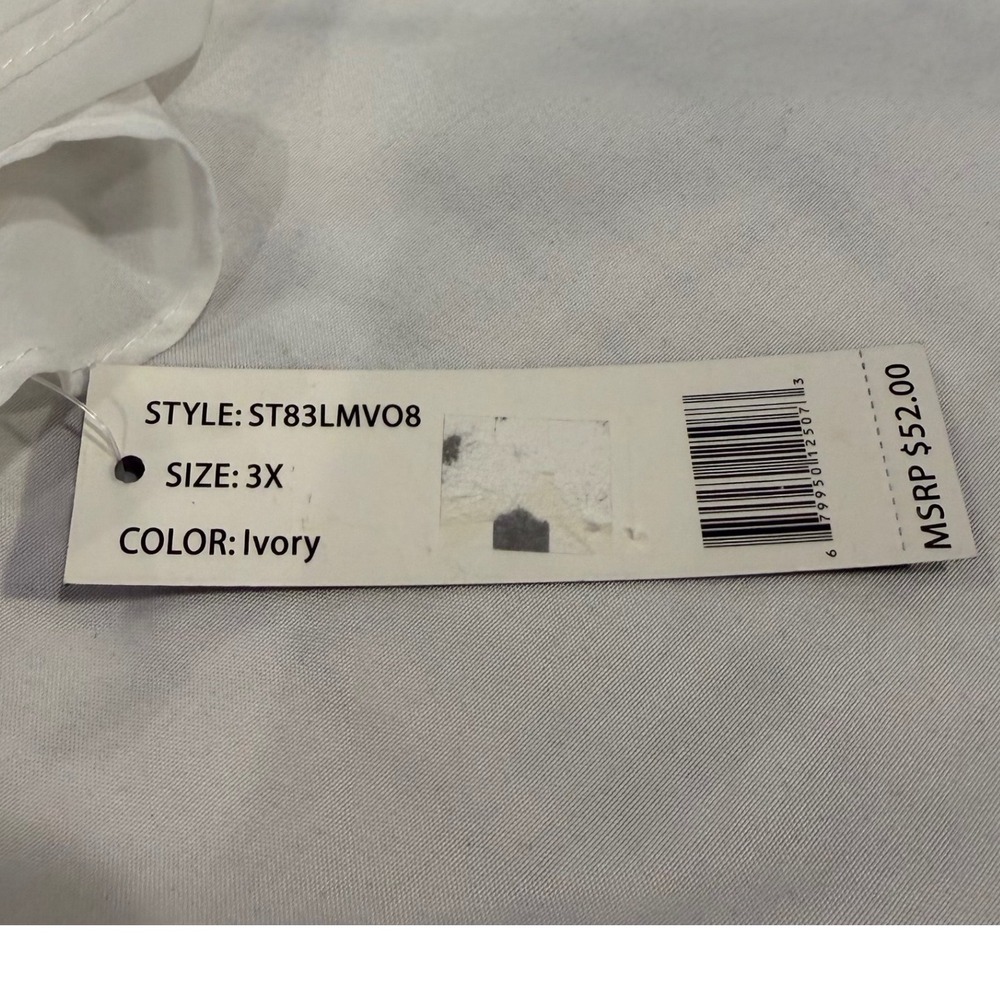 Zac & Rachel Woman Ivory Ruffle Sleeve V-Neck Blouse 3X See Through Top‎ - Picture 3 of 6